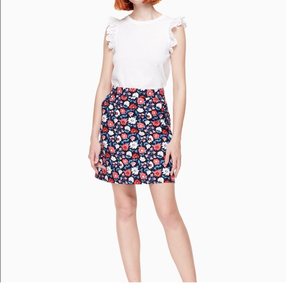 Floral Print Skirt - Blue and Red